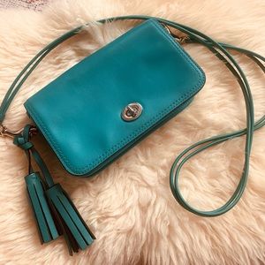 Coach Flap crossbody in Teal/turquoise.